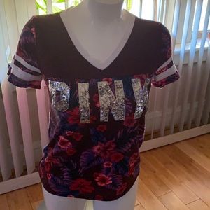 Pink Sequin Floral Tee